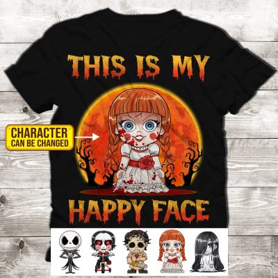 Alternative view of This Is My Happy Face Halloween Horror Characters T-Shirt - Youth Tee - Personalized Character Halloween Shirt