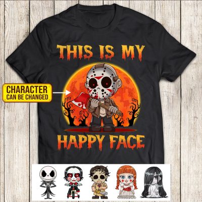 This Is My Happy Face Halloween Horror Characters T-Shirt - Youth Tee - Personalized Character Halloween Shirt