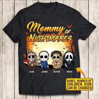 Alternative view of Mommy Of Nightmares Halloween Horror Characters T-Shirt - V-Neck Tee - Personalized Character Halloween Shirt For Mom