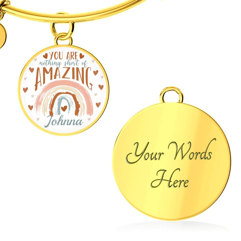 Personalized Name You Are Nothing Short of Amazing Rainbow Circle Pendant Necklace - Bangle
