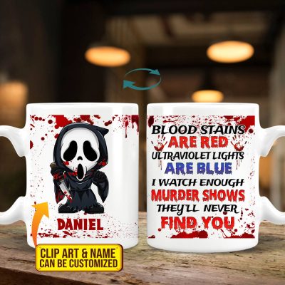 Alternative view of Custom Horror Movie Character Blood Stains Are Red Ultraviolet Lights Are Blue Print On 2 Sides Ceramic Coffee Mug