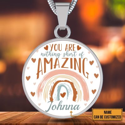 Alternative view of Personalized Name You Are Nothing Short of Amazing Rainbow Circle Pendant Necklace - Bangle