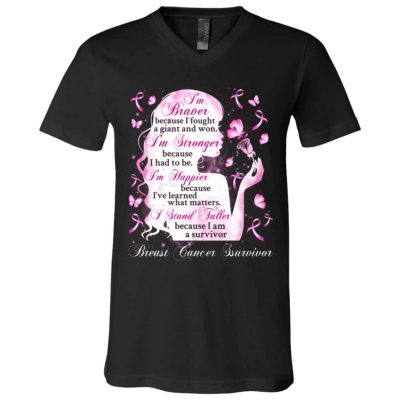 2 HG. Breast Cancer I'm Braver tee (5), Black, V-Neck T-Shirt