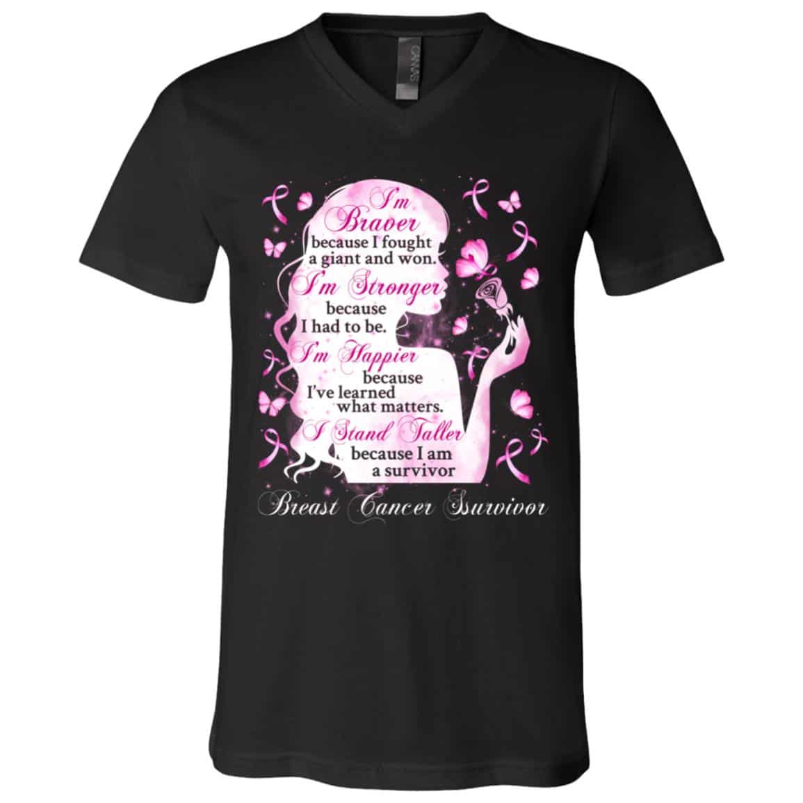 2 HG. Breast Cancer I'm Braver tee (5), Black, V-Neck T-Shirt