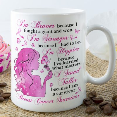 Alternative view of Breast Cancer I'm Braver Because I Fought A Giant And Won Coffee Mug - Breast Cancer Survivor Travel Bottle