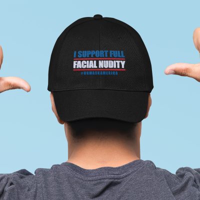 Alternative view of I Support Full Facial Nudity Hashtag Unmask America Twill Cap - High-Profile Snapback Hat
