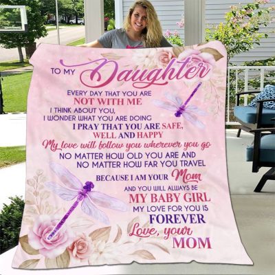 Dragonfly Mom to My Daughter My Love Will Follow You Wherever You Go Fleece Blanket - Mink Sherpa Blanket - Woven Blanket