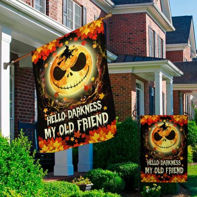 Alternative view of Hello Darkness My Old Friend Jack Skellington Moon Decorative Garden Flag - Halloween Jack Moon House Flag - Wall Flag