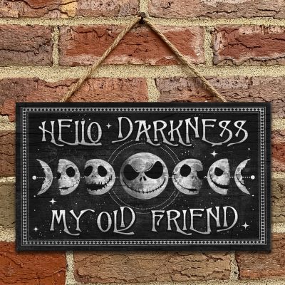 Hello Darkness My Old Friend Jack Skellington Moon Decorative Rectangle Wooden Door Sign-Indoor Outdoor Decor Farmhouse
