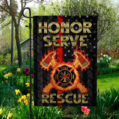 Honor Serve Rescue Firefighter American Outdoor House Flag - Proud Firefighter Red Line Home Garden Flag
