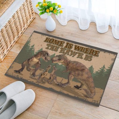 Home Is Where The Rawr Outdoor Indoor Doormat - Dinosaur Welcome Mat House Warming Gift - Funny Home Decor