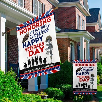 Alternative view of Thank You Veterans Day Honoring All Who Served Garden Flag - Happy Veterans Day House Flag - Wall Flag