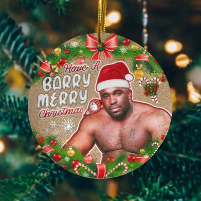 Alternative view of Barry Wood Have a Barry Merry Christmas Funny Decorative Christmas Ornament - Holiday Flat Circle Ornament