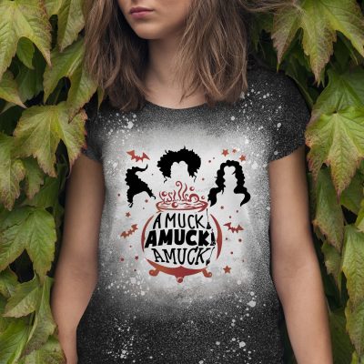 Amuck Amuck Funny Sanderson Sisters Sublimation Bleached T-Shirt - Hocus Pocus Bleach Shirt