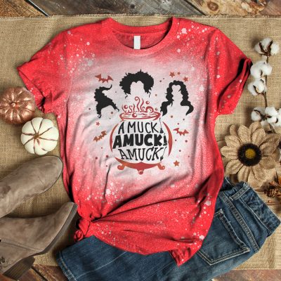 Alternative view of Amuck Amuck Funny Sanderson Sisters Sublimation Bleached T-Shirt - Hocus Pocus Bleach Shirt