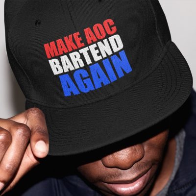 Alternative view of Make AOC Bartend Again Twill Cap - High-Profile Snapback Hat - Funny Alexandria Ocasio-Cortez Hat