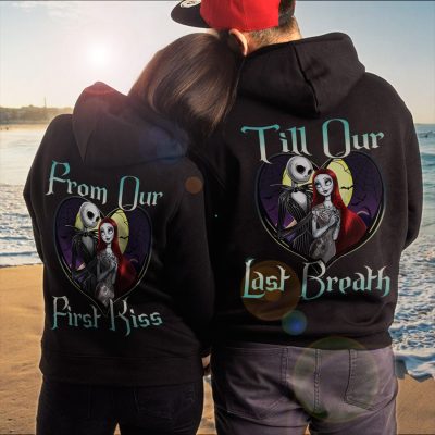 Alternative view of From Our First Kiss Jack And Sally Matching Couple Print On Back Hoodie - Sweatshirt - Long Sleeve