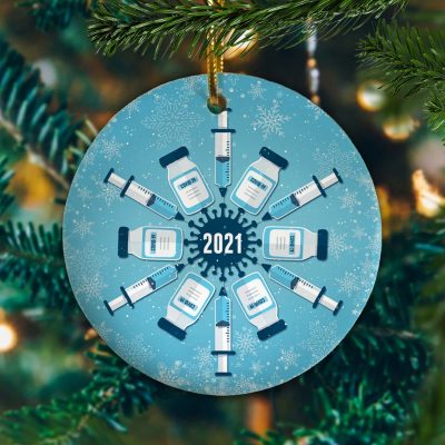 Alternative view of Funny Covid 19 Vaccine Snowflake Decorative Christmas Ornament Keepsake - Holiday Flat Circle Ornament