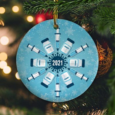 Funny Covid 19 Vaccine Snowflake Decorative Christmas Ornament Keepsake - Holiday Flat Circle Ornament