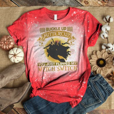 Alternative view of Buckle up Buttercup You Just Flipped My Witch Switch Sublimation Bleached T-Shirt - Hocus Pocus Bleach Shirt