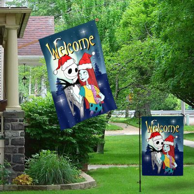 Alternative view of Welcome Jack Skellington And Sally Halloween Christmas Outdoor Indoor Garden Flag - House Flag - Wall Flag