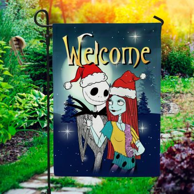 Welcome Jack Skellington And Sally Halloween Christmas Outdoor Indoor Garden Flag - House Flag - Wall Flag
