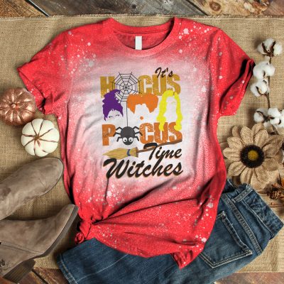 Alternative view of It's Hocus Pocus Time Witches Sanderson Sisters Sublimation Bleached T-Shirt - Hocus Pocus Bleach Shirt