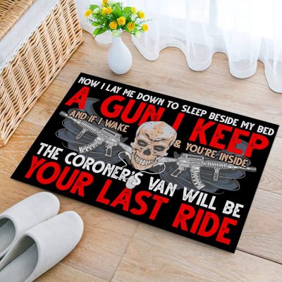 Now I Lay Me Down To Sleep Beside My Bed A Gun I Keep Outdoor Indoor Doormat - Funny Skull Doormat