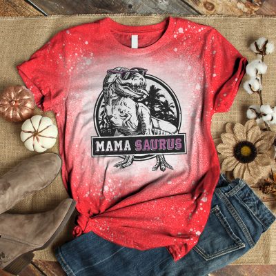 Alternative view of Mamasaurus Funny Dinosaur Sublimation Bleached T-Shirt - Funny Bleach Shirt For Mom