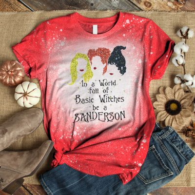 Alternative view of In a World Full of Basic Witches Be a Sanderson Sublimation Bleached T-Shirt - Hocus Pocus Bleach Shirt