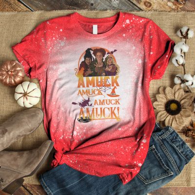 Alternative view of Amuck Amuck Sanderson Sisters Funny Sublimation Bleached T-Shirt - Hocus Pocus Bleach Shirt