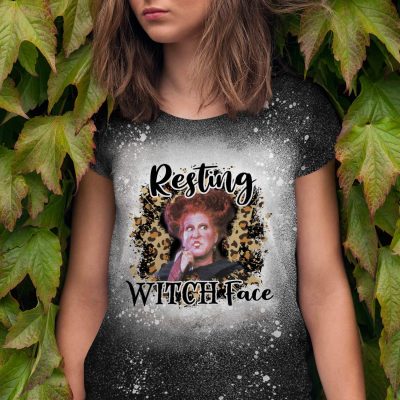 Resting Witch Face Hocus Pocus Sublimation Bleached T-Shirt - Halloween Sanderson Sisters Witches Bleached Tee