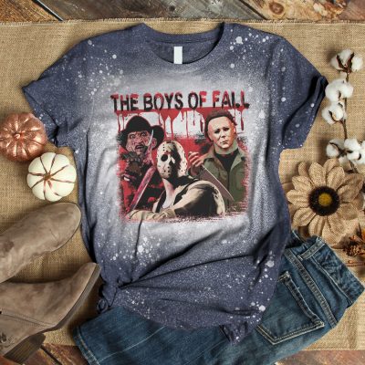 Alternative view of The Boys Of Fall Michael Krueger Voorhees Bleached T-Shirt - Funny Horror Movie Characters Shirt