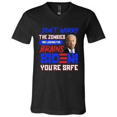 1HV. Zoombies want brains (5), Black, V-Neck T-Shirt