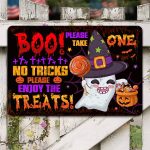 1TM. Boo No Tricks Enjoy Treats_metal Metal Sign Mockup 8
