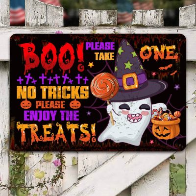 Alternative view of Boo Please Take One No Tricks Please Enjoy The Treats Metal Sign - Halloween Please Take One Candy Sign