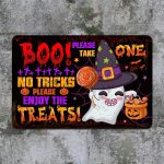 1TM. Boo No Tricks Enjoy Treats_metal Metal Sign Mockup 12