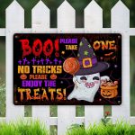Boo Please Take One No Tricks Please Enjoy The Treats Metal Sign - Halloween Please Take One Candy Sign