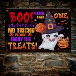 1TM. Boo No Tricks Enjoy Treats_metal Metal Sign Mockup 7