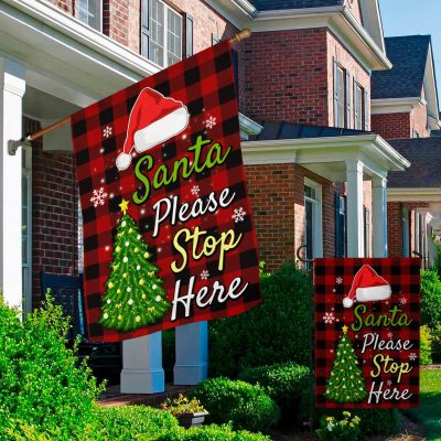 Alternative view of Santa Please Stop Here Christmas Funny Garden Flag - Santa Stop Here House Flag - Wall Flag