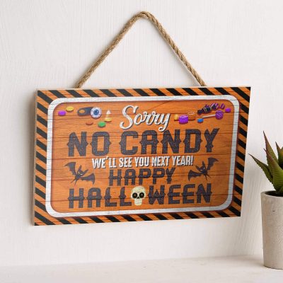Alternative view of Sorry No Candy We'll See You Next Year Happy Halloween Wooden Door Sign - Halloween Trick Or Treat Sign
