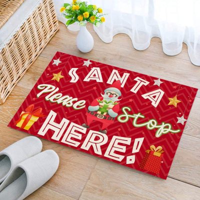 Alternative view of Santa Please Stop Here Doormat -  Merry Christmas Winter Decorative Welcome Mat