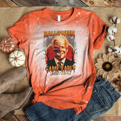 Alternative view of Funny Anti Biden Halloween Came Early This Year Sublimation Bleached T-Shirt - Biden Zombie Bleached Shirt