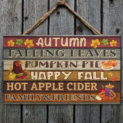 Autumn Falling Leaves Pumpkin Pie Happy Fall Wooden Door Sign - Front Porch Sign Indoor Outdoor Decor