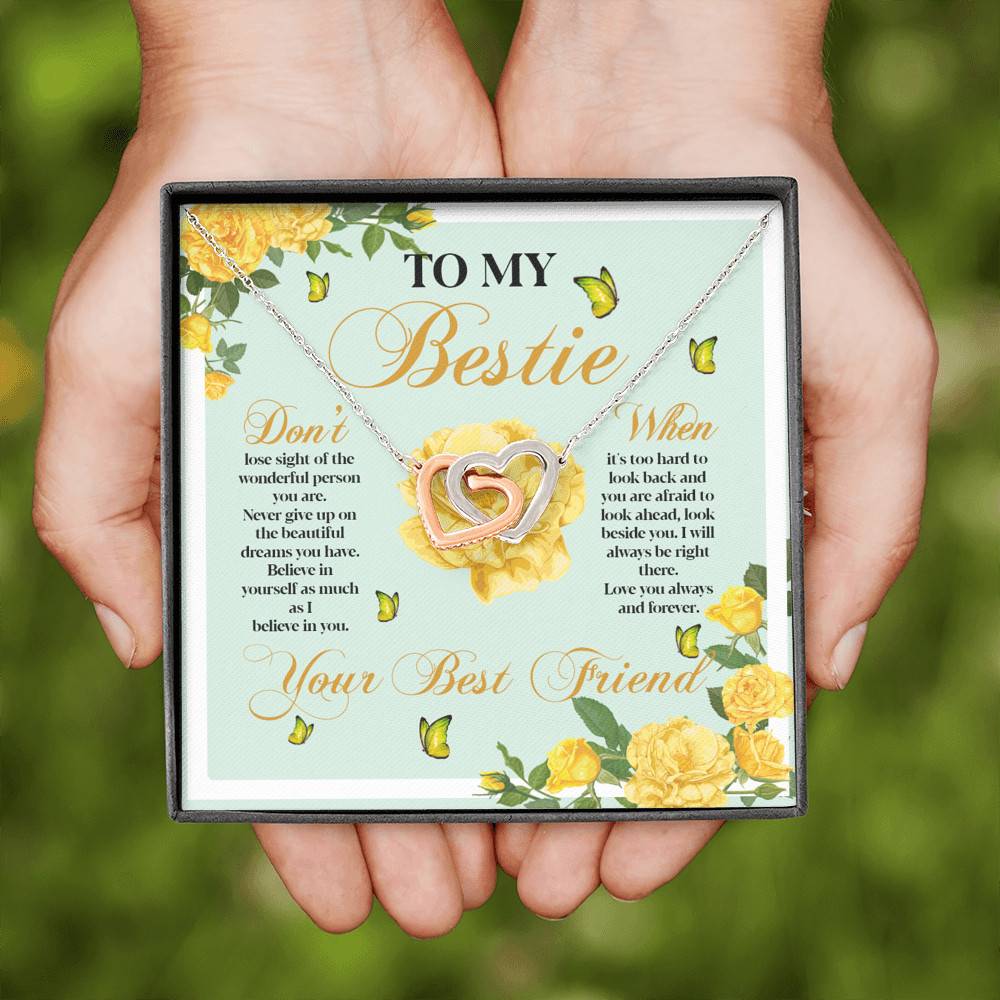 To My Bestie Don't Lose Sight Of The Wonderful Person You Are Interlocking Hearts Pendant Necklace To My Bestie Don't Lose Sight Of The Wonderful Person You Are Interlocking Hearts Pendant Necklace