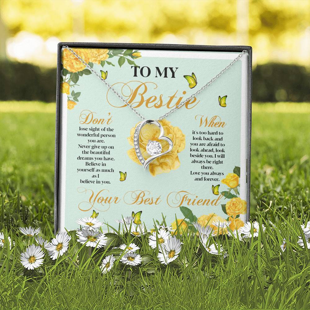 To My Bestie Don't Lose Sight Of The Wonderful Person You Are Forever Love Heart Pendant Necklace