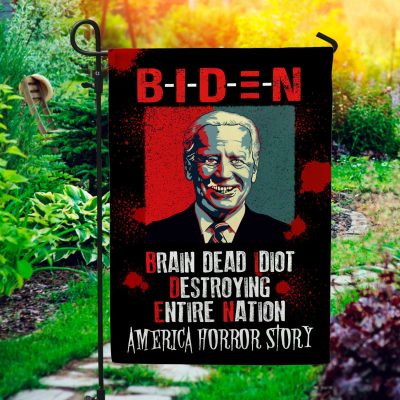 Biden Brain Dead Idiot Destroying Entire Nation Outdoor House Flag - Funny Biden Halloween Home Garden Flag