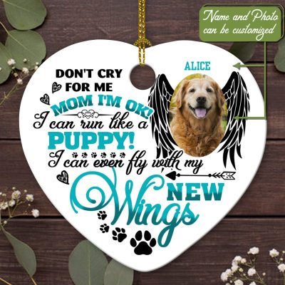Custom Photo Memorial Ornament Don't Cry for Me Mom I'm Ok Sympathy Gifts Decorative Christmas Heart Ornament Keepsake