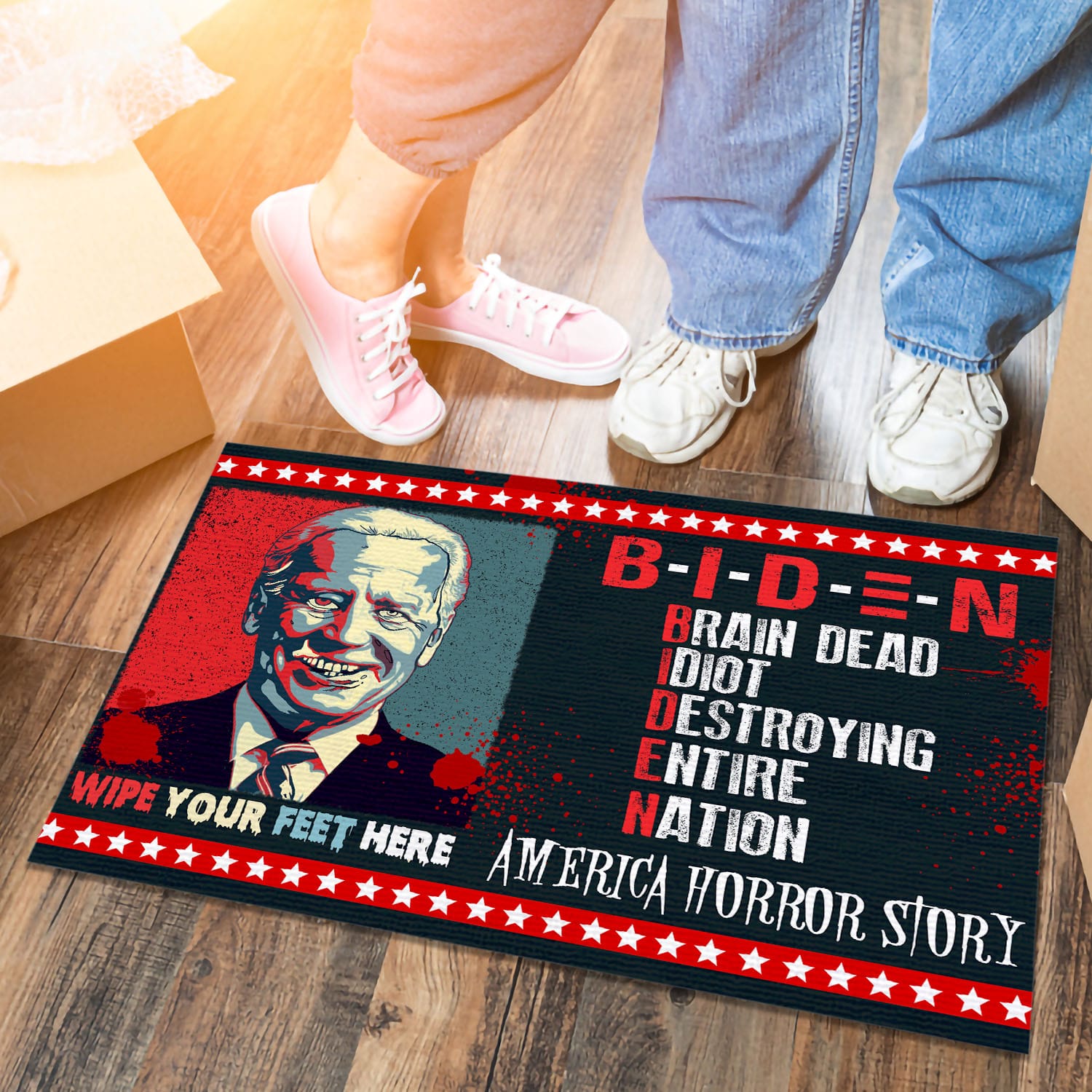2VT. Biden Zombie Brain Dead Doormat mockup 6