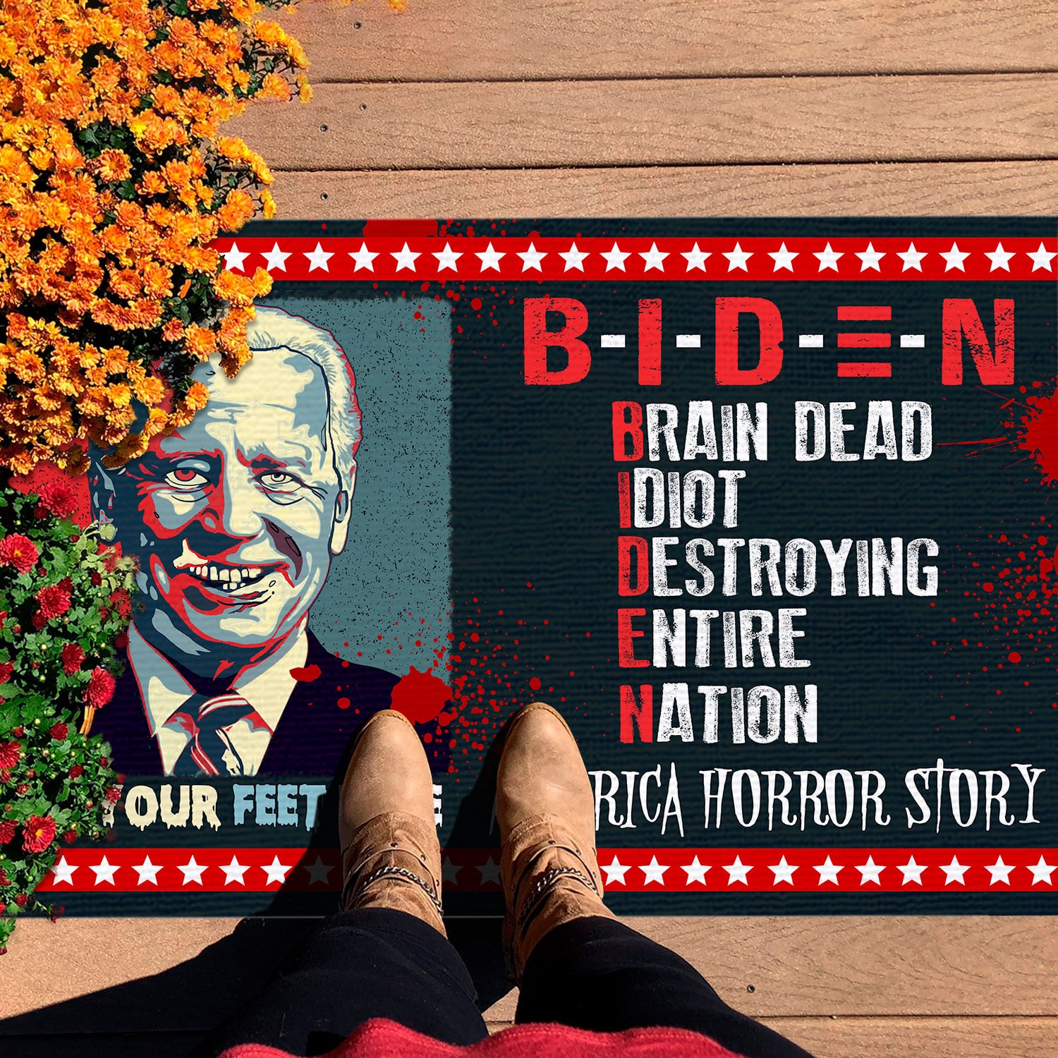 2VT. Biden Zombie Brain Dead Doormat mockup 7